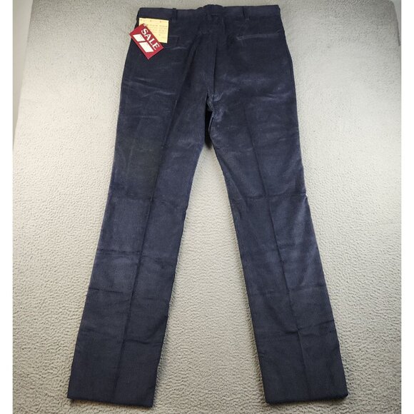 VTG Deadstock Corduroy Pants Size 38 Long Unfinished Pleated Wide Wale Navy Blue - Picture 2 of 9